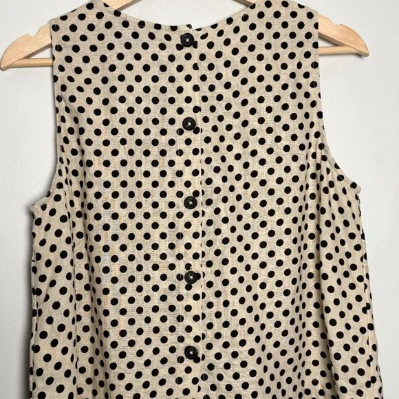 J. Crew Maxine button-back top in dot linen Black and Cream Polka Dot NWOT - Picture 3 of 3